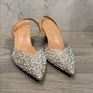 Zara Pearl Embellished Tan Heels